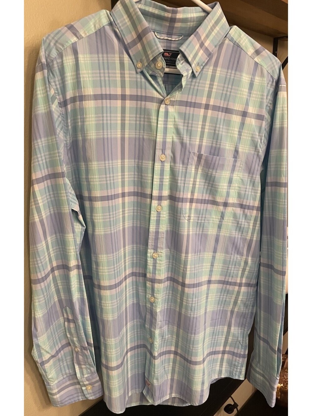 Vineyard Vines Shirt Mens Medium Blue Plaid Performance Classic Murray Button Up